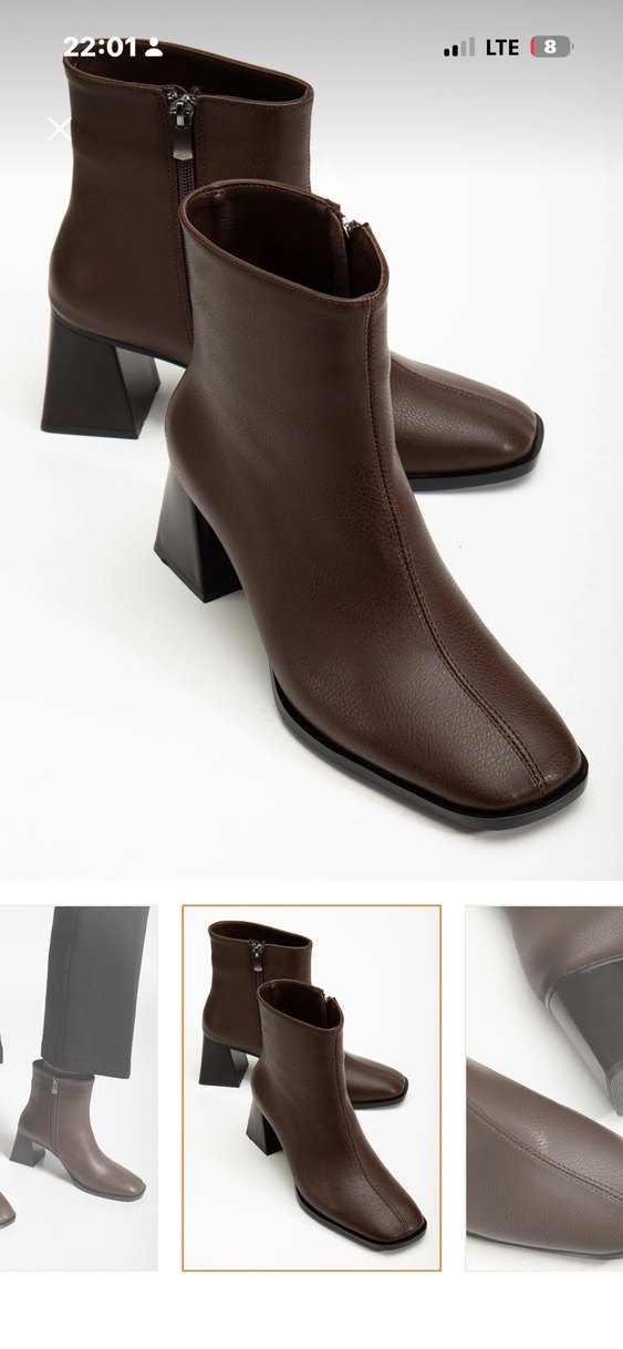 Kahverengi Deri Kadın Topuklu Bot - Görsel 2