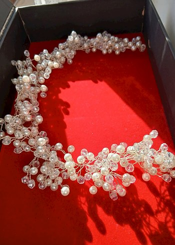 Gelin taçı Boncuklu Beyaz Örgü Saç Aksesuarı - Görsel 4