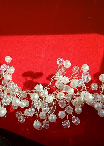 Gelin taçı Boncuklu Beyaz Örgü Saç Aksesuarı - Görsel 3