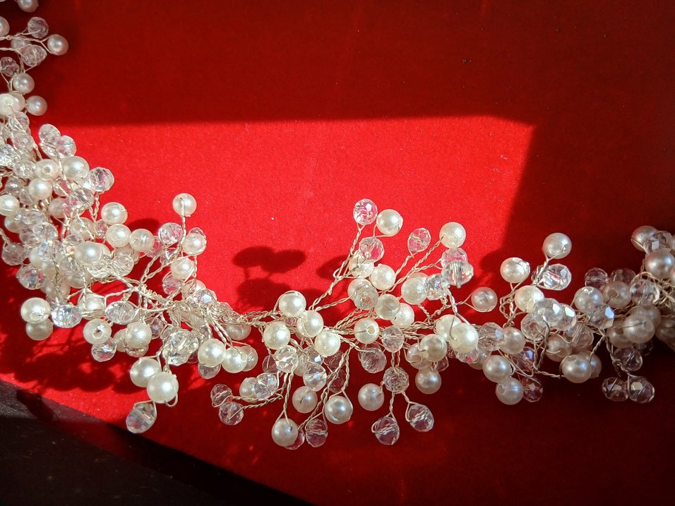 Gelin taçı Boncuklu Beyaz Örgü Saç Aksesuarı - Görsel 3