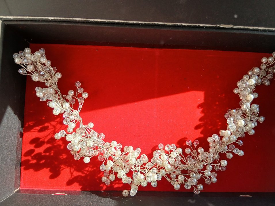 Gelin taçı Boncuklu Beyaz Örgü Saç Aksesuarı - Görsel 2