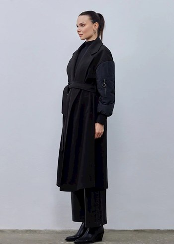 Siyah Kuşaklı Uzun Kaban - Görsel 2