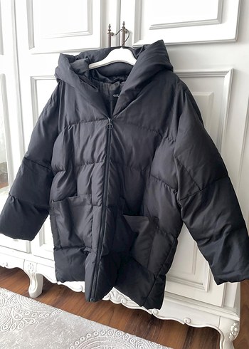 Siyah Kapüşonlu Midi Kadın Kışlık Mont - Görsel 2