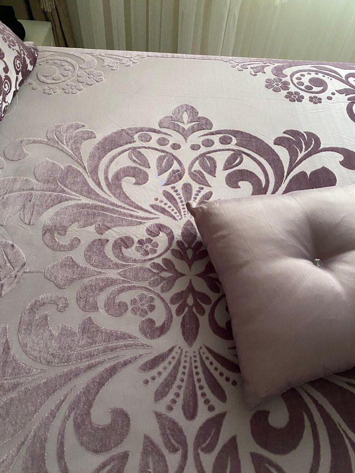 Lila Nakışlı Pastel Yatak Örtüsü - Görsel 5