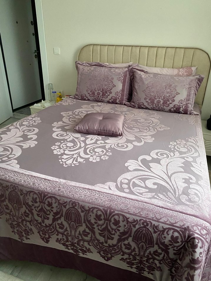 Lila Nakışlı Pastel Yatak Örtüsü - Görsel 2