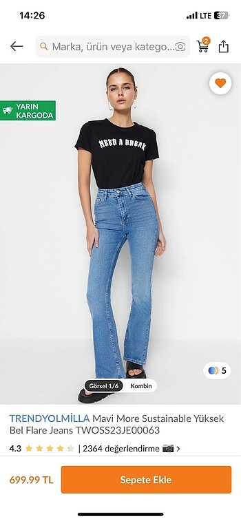 40 Beden Mavi Flare Yüksek Bel jeans