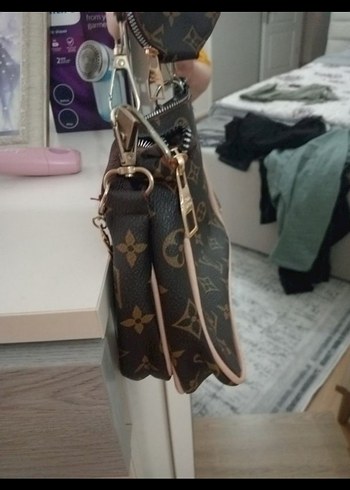 Kahverengi Deri Parisian Baskılı Kadın Çapraz Çanta - Görsel 10