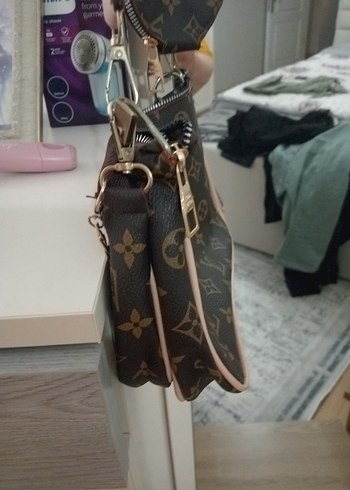 Kahverengi Deri Parisian Baskılı Kadın Çapraz Çanta - Görsel 13