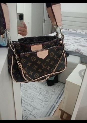 Kahverengi Deri Parisian Baskılı Kadın Çapraz Çanta - Görsel 9