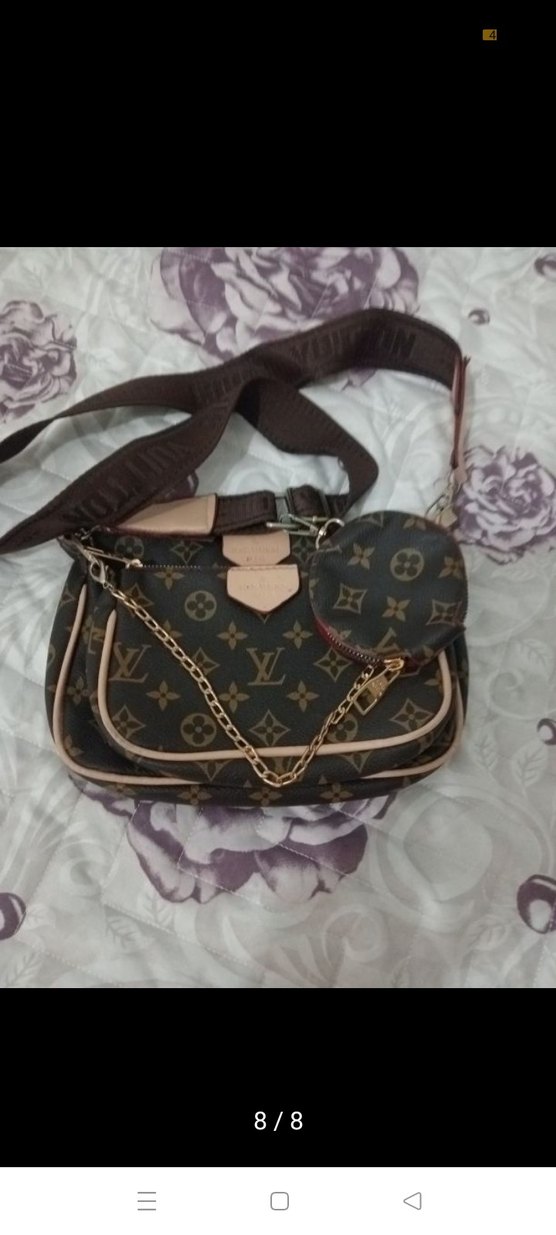 Kahverengi Deri Parisian Baskılı Kadın Çapraz Çanta - Görsel 5