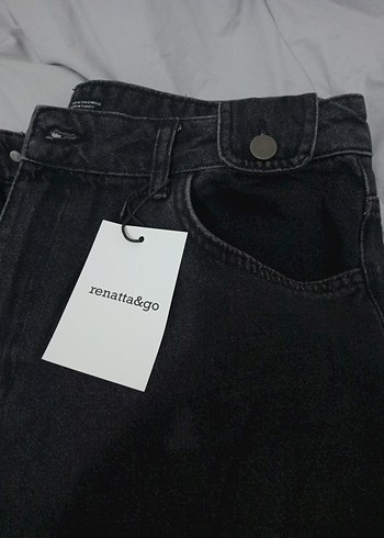 Siyah Bol Kesim Düğmeli Kadın Kot Pantolon - Görsel 4