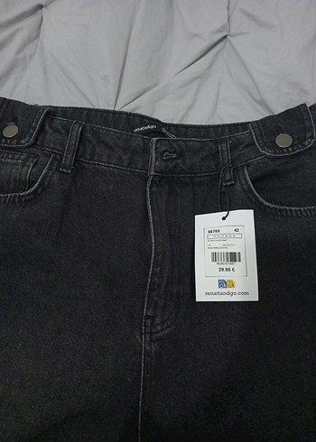 Siyah Bol Kesim Düğmeli Kadın Kot Pantolon - Görsel 6