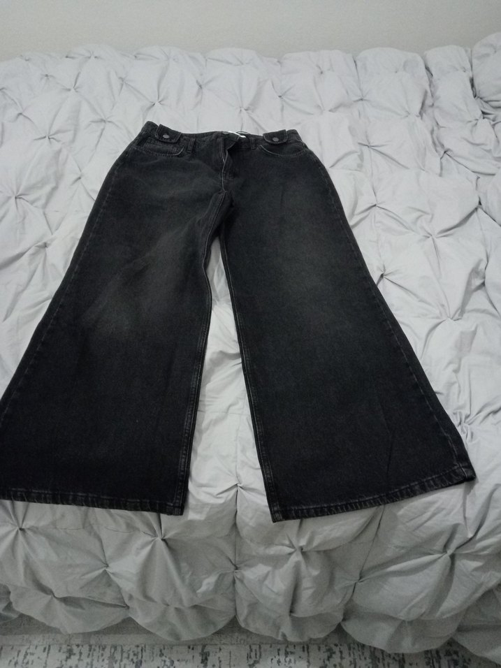 Siyah Bol Kesim Düğmeli Kadın Kot Pantolon - Görsel 5