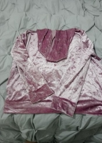 Kadın Pembe Kadife Kapüşonlu Sweatshirt - Görsel 5