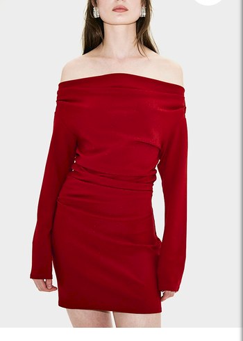 H&M Kırmızı Drapeli midiKadın Abiye Elbise