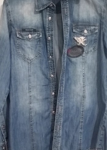 Philipp Plein Açık Mavi Taşlı Kurukafa İşlemeli Denim Gömlek - Görsel 9