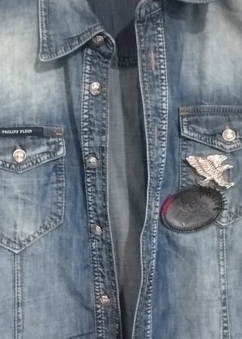 Philipp Plein Açık Mavi Taşlı Kurukafa İşlemeli Denim Gömlek - Görsel 8