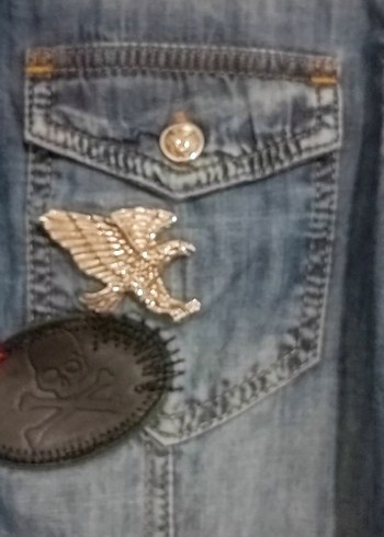 Philipp Plein Açık Mavi Taşlı Kurukafa İşlemeli Denim Gömlek - Görsel 4