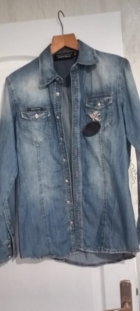 Philipp Plein Açık Mavi Taşlı Kurukafa İşlemeli Denim Gömlek - Görsel 2