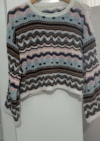 Bohem Çok Renkli Örgü Kadın Kazak - Görsel 3