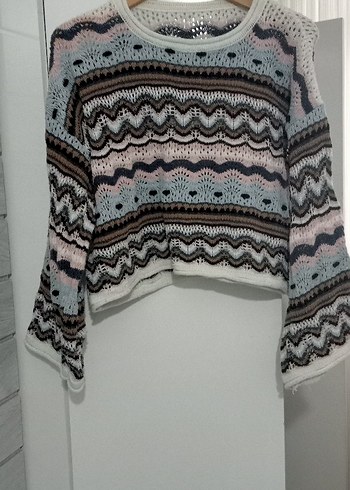 Bohem Çok Renkli Örgü Kadın Kazak - Görsel 6