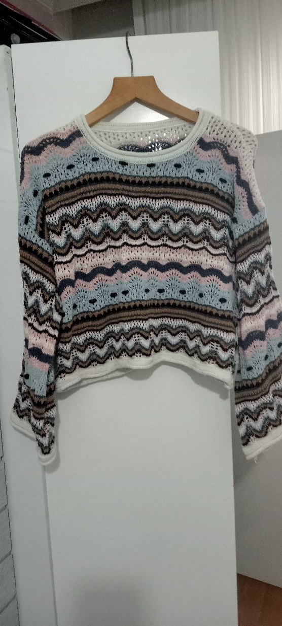 Bohem Çok Renkli Örgü Kadın Kazak - Görsel 3