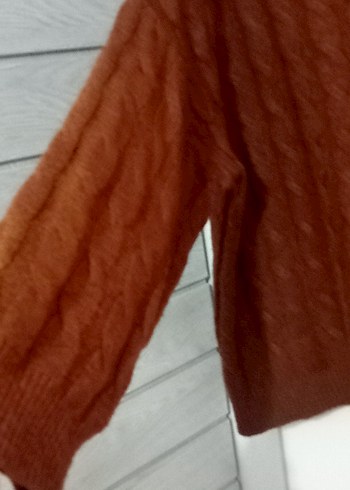 Kahverengi V Yakalı Örgü Kadın Kazak - Görsel 7