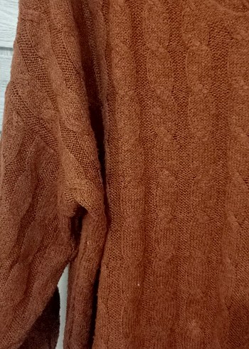 Kahverengi V Yakalı Örgü Kadın Kazak - Görsel 2