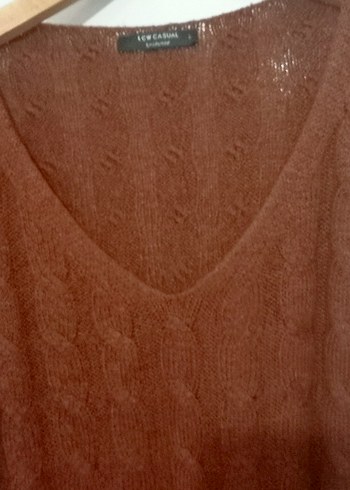 Kahverengi V Yakalı Örgü Kadın Kazak - Görsel 3