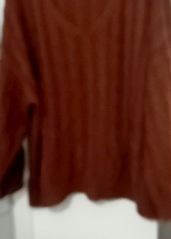 Kahverengi V Yakalı Örgü Kadın Kazak - Görsel 4