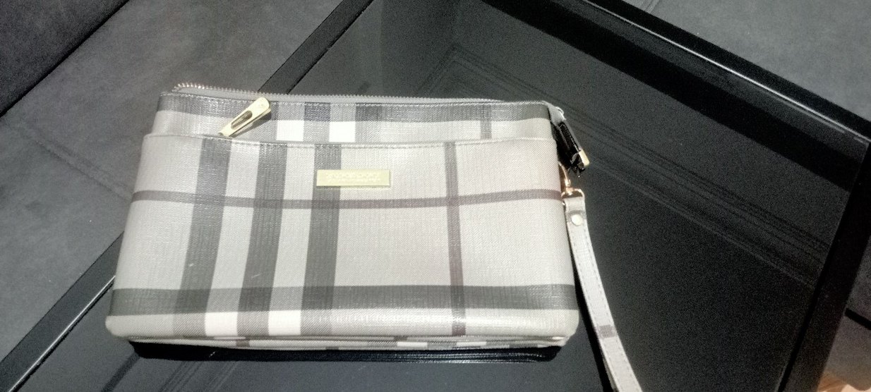 Ekose Desenli Fermuarlı Kadın Portföy Çanta - Görsel 5