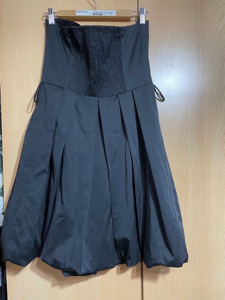 Siyah Straplez Pilili Midi Abiye Elbise - Görsel 3