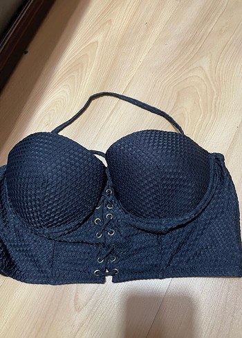 Düğmeli Strappy Siyah Bustiyer