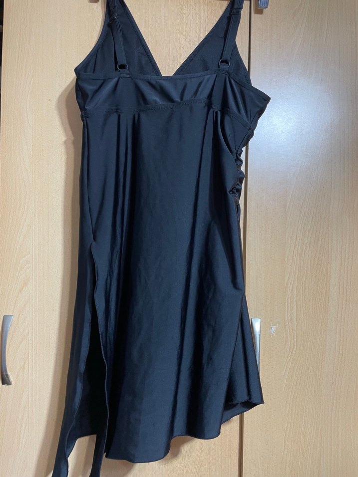 Drapeli ve etekli Siyah Kadın Mayo - Görsel 3