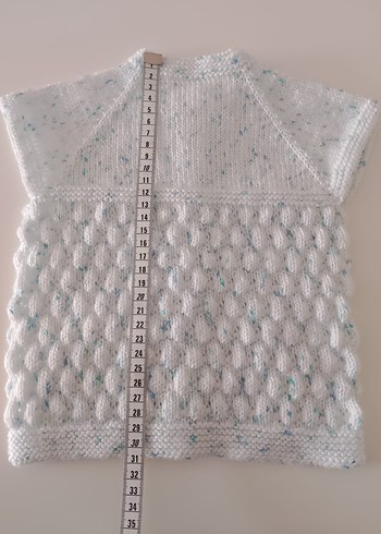 Beyaz Örgü erkek bebek yeleği 3/6 ay - Görsel 2