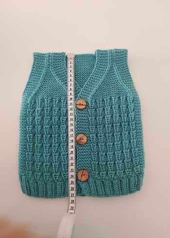 Turkuaz Örgü Erkek _Kız Bebek yelek. 0/3 ay - Görsel 4