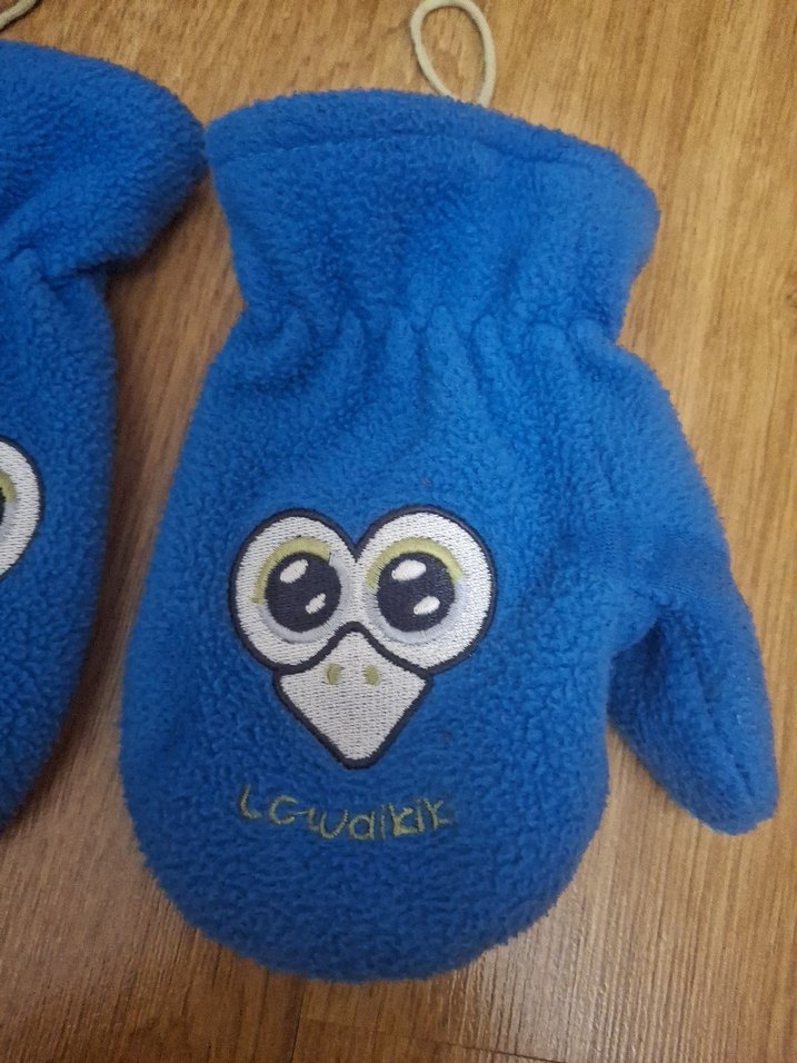 Çocuk Mavi Nakışlı Polar Eldiven - Görsel 2