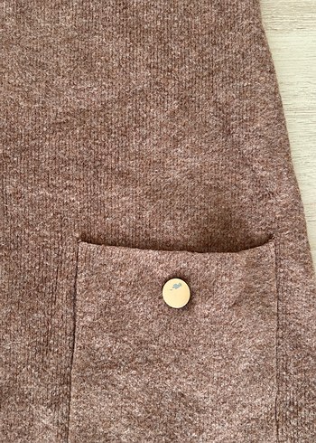 Düğmeli Kahverengi Yün Kadın Kazak - Görsel 3