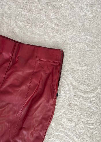 Bordo Kadın Deri Pantolon Fermuarlı - Görsel 2