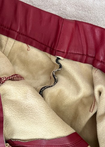 Bordo Kadın Deri Pantolon Fermuarlı - Görsel 3