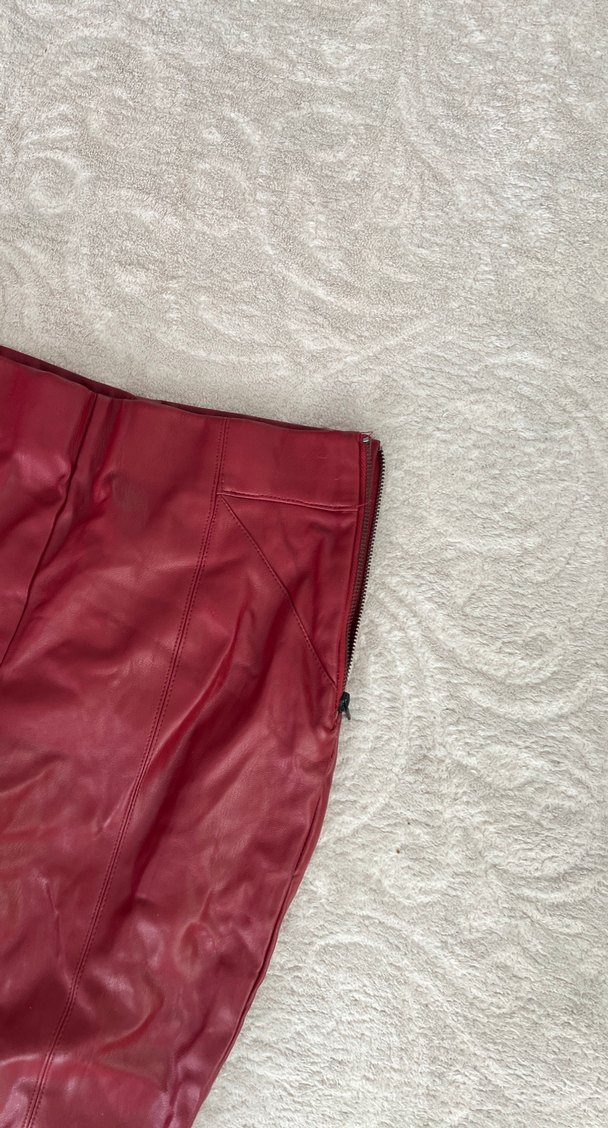 Bordo Kadın Deri Pantolon Fermuarlı - Görsel 2