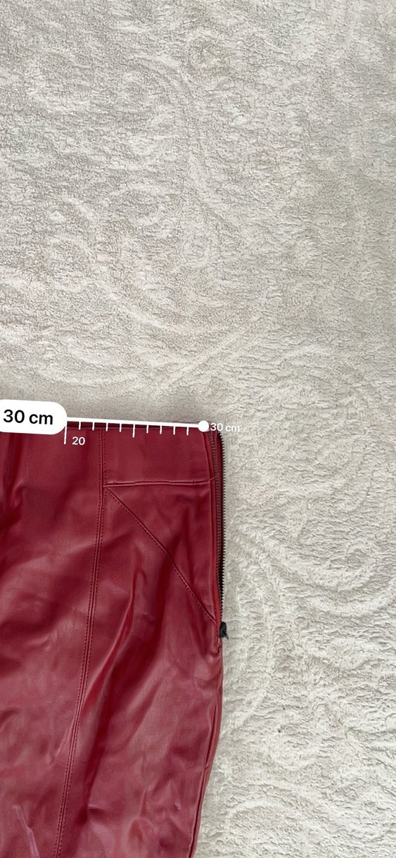 Bordo Kadın Deri Pantolon Fermuarlı - Görsel 5