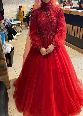 Boncuk İşlemeli Uzun Kırmızı Kınalık - Görsel 3