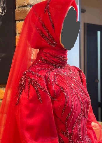 Boncuk İşlemeli Uzun Kırmızı Kınalık - Görsel 4