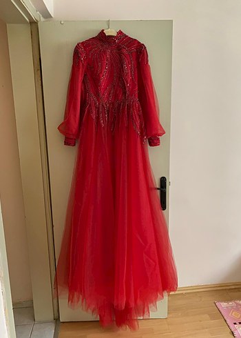 Boncuk İşlemeli Uzun Kırmızı Kınalık - Görsel 2