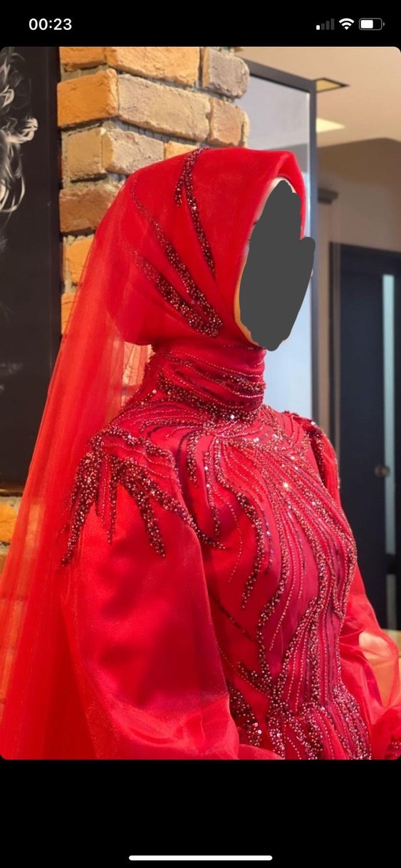 Boncuk İşlemeli Uzun Kırmızı Kınalık - Görsel 4