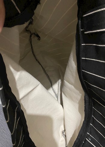 Pliseli Çizgili Siyah Keten Kadın Çanta - Görsel 3