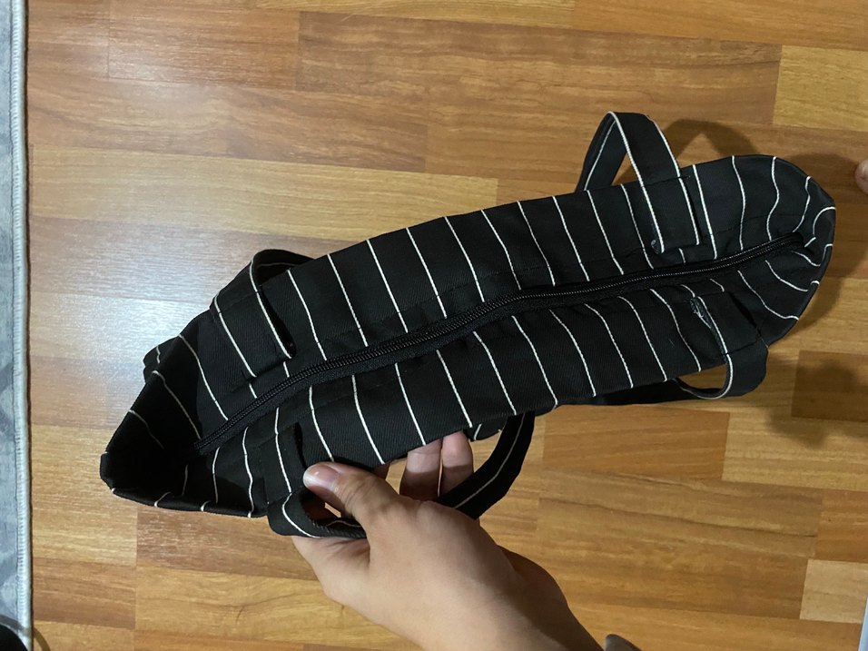 Pliseli Çizgili Siyah Keten Kadın Çanta - Görsel 2