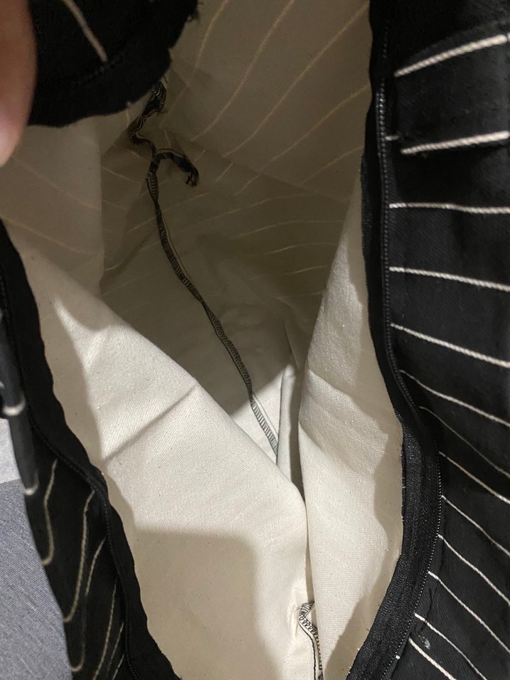 Pliseli Çizgili Siyah Keten Kadın Çanta - Görsel 3