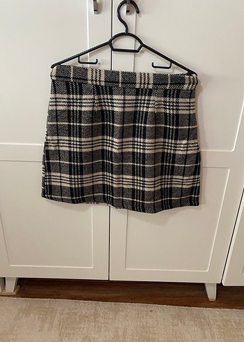 40 Beden Gri Ekose Pilili Mini Etek